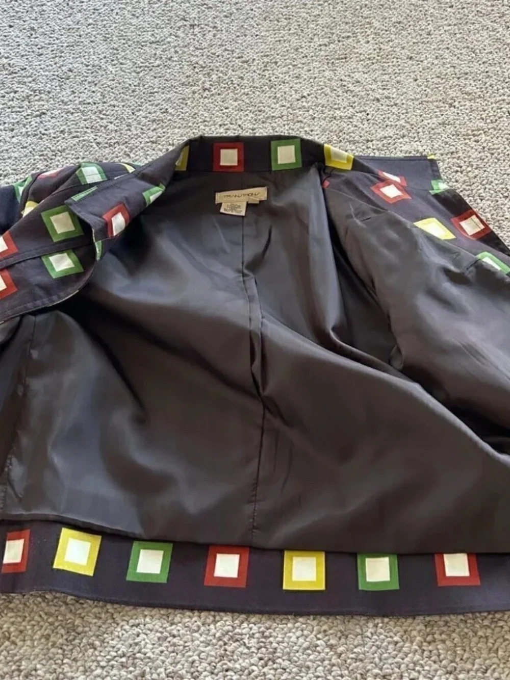 Retro Square Print Blazer Brown Structured Jacket Small 90s Workwear - Picture 6 of 6